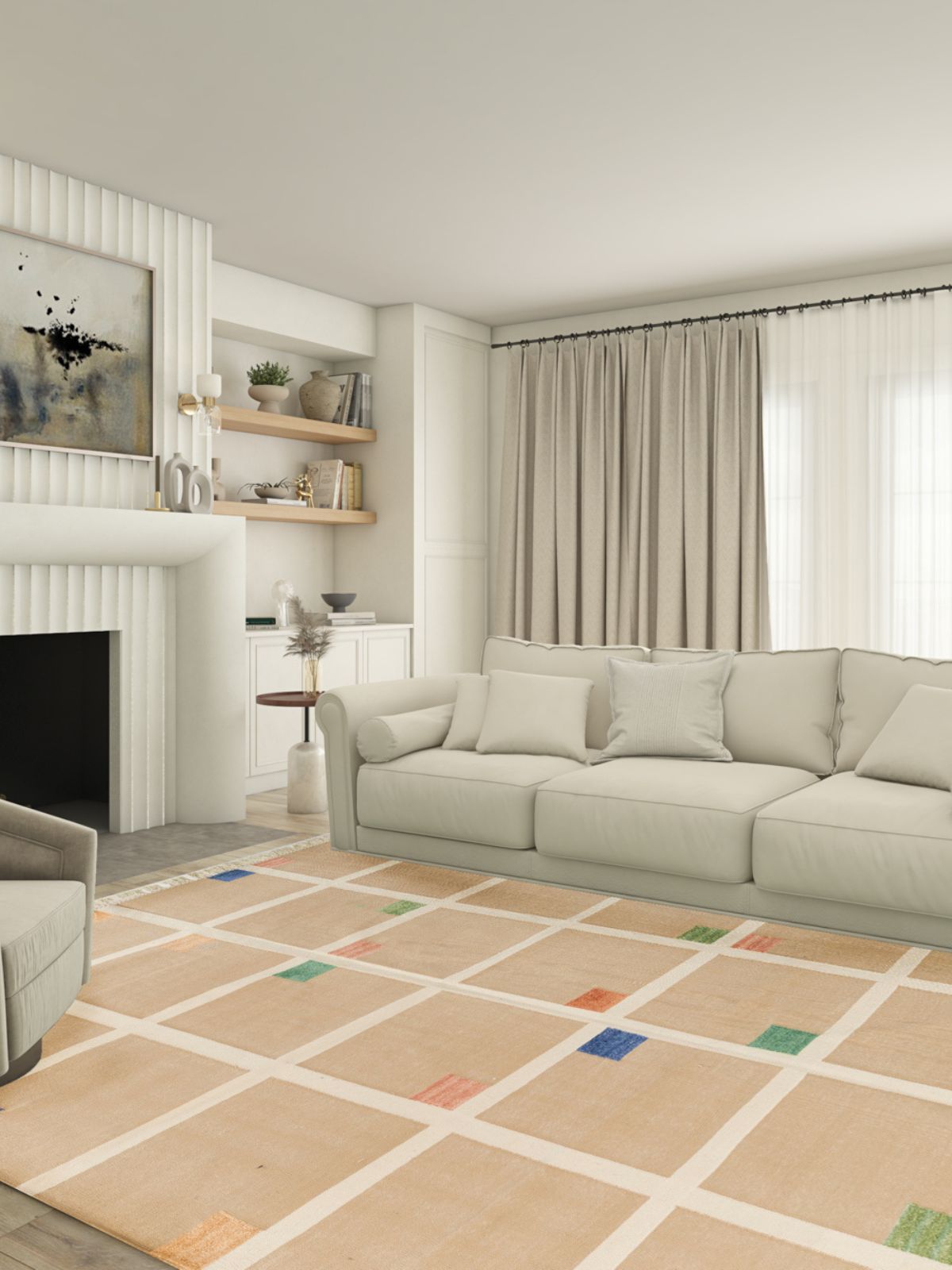 Beige Block Chenille Flatweave Rug_7