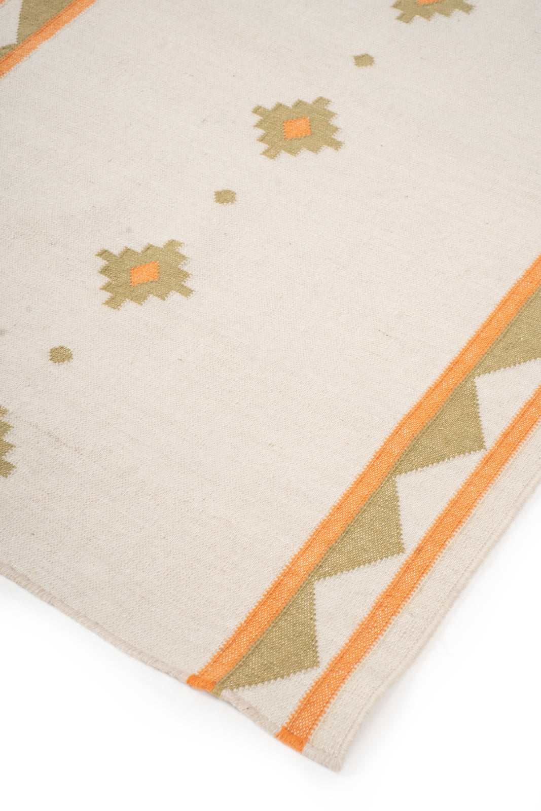 Sunburst Horizon Dhurrie Runner close-up showing the cotton weave and stripes surface