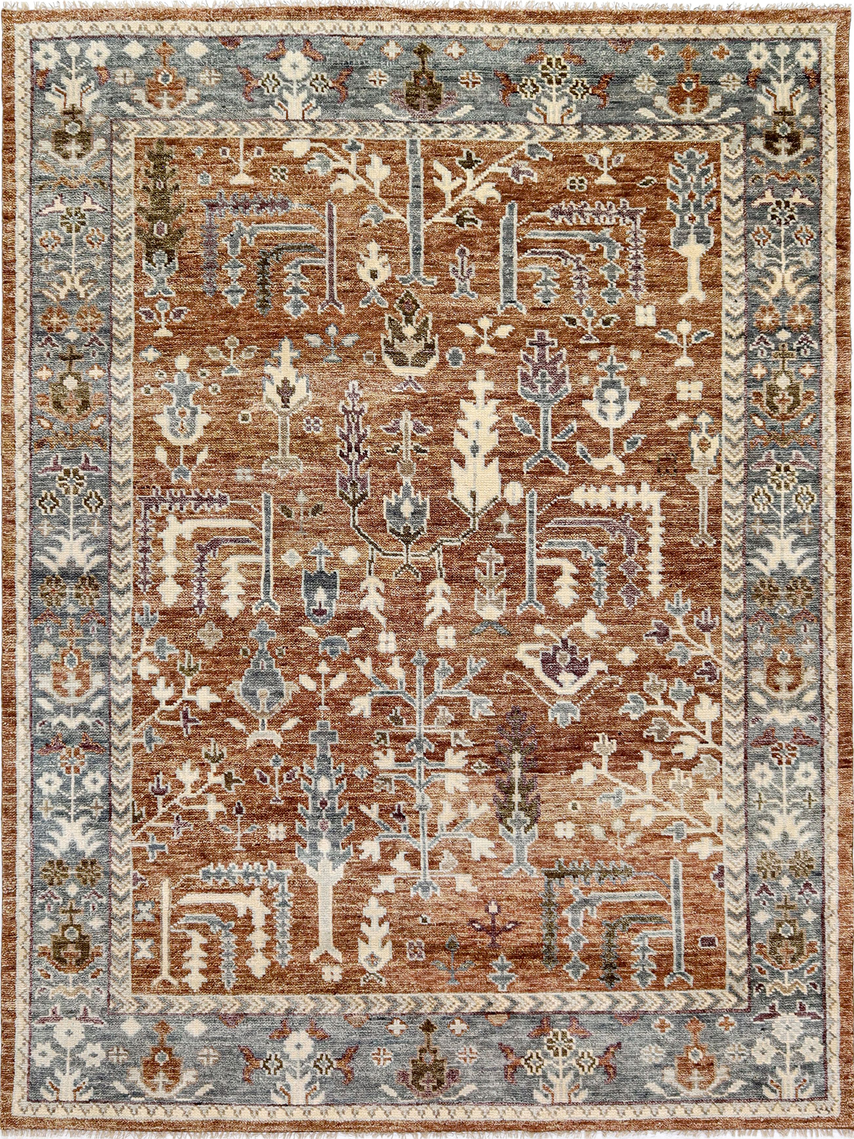 Persian Garden Wool Rug - Rust & Indigo