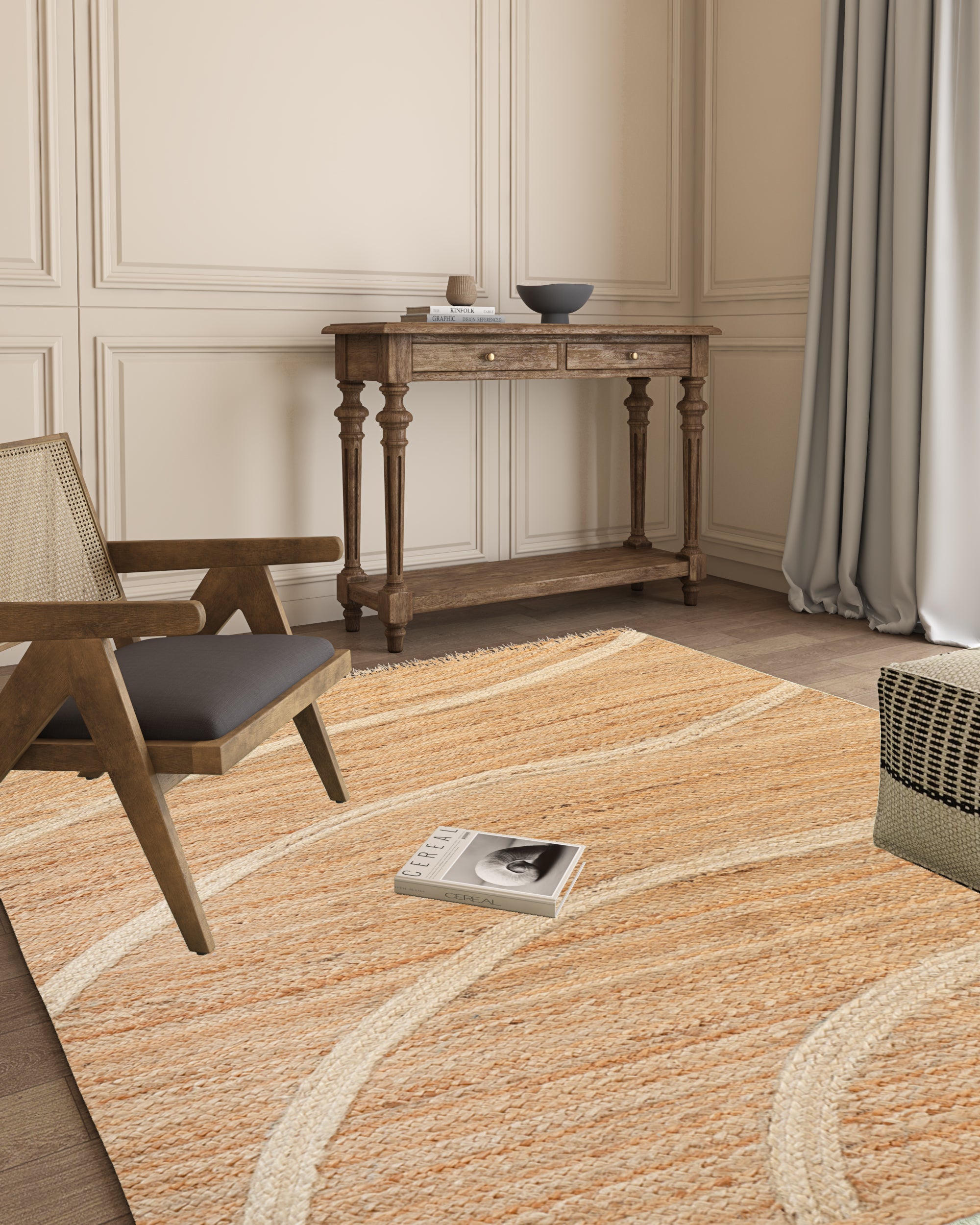 Addis wave jute area jute rug jute rug styled in a living room interior