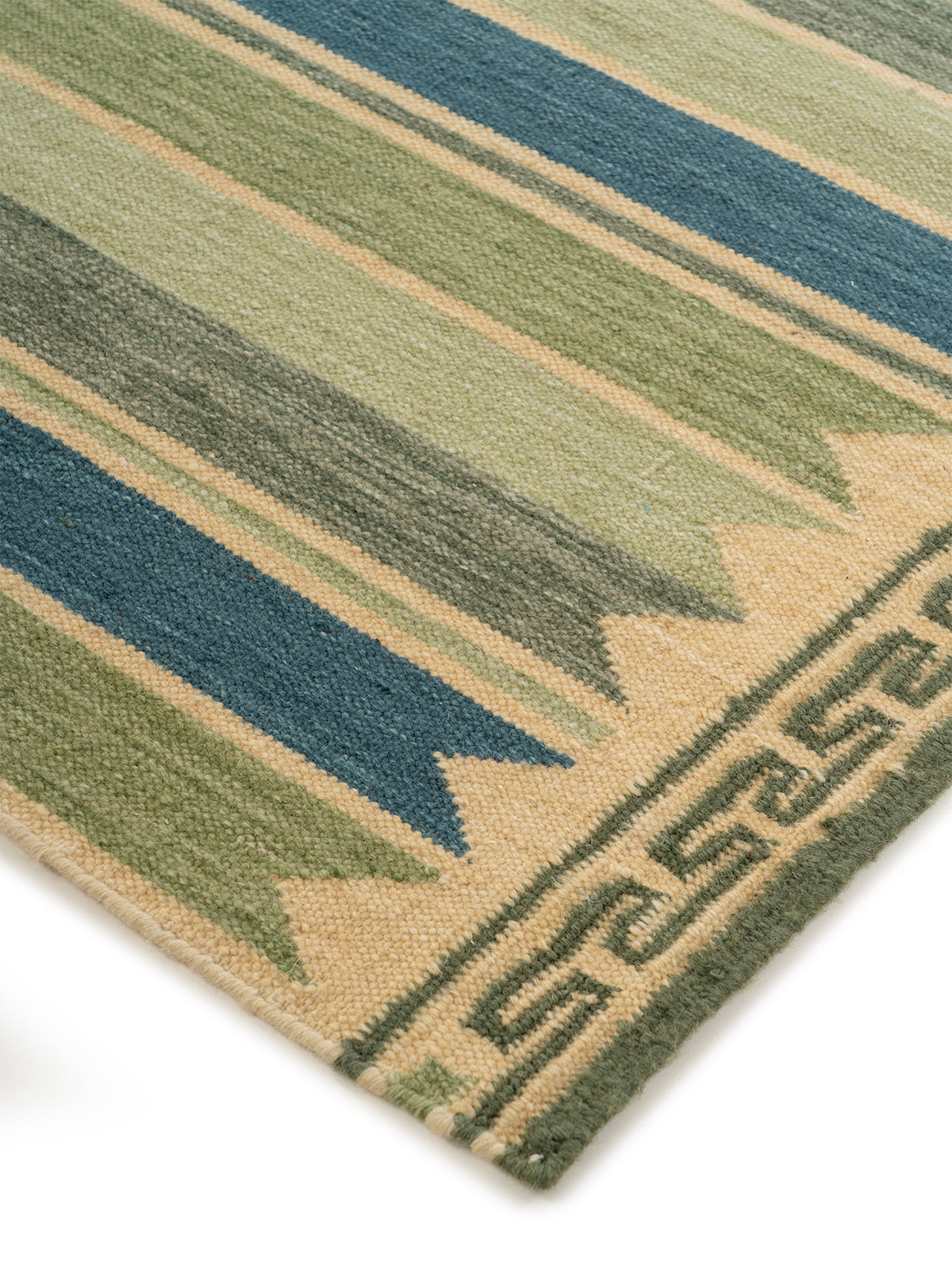 Aegean Block Border Runner close-up showing the wool weave and geometric surface