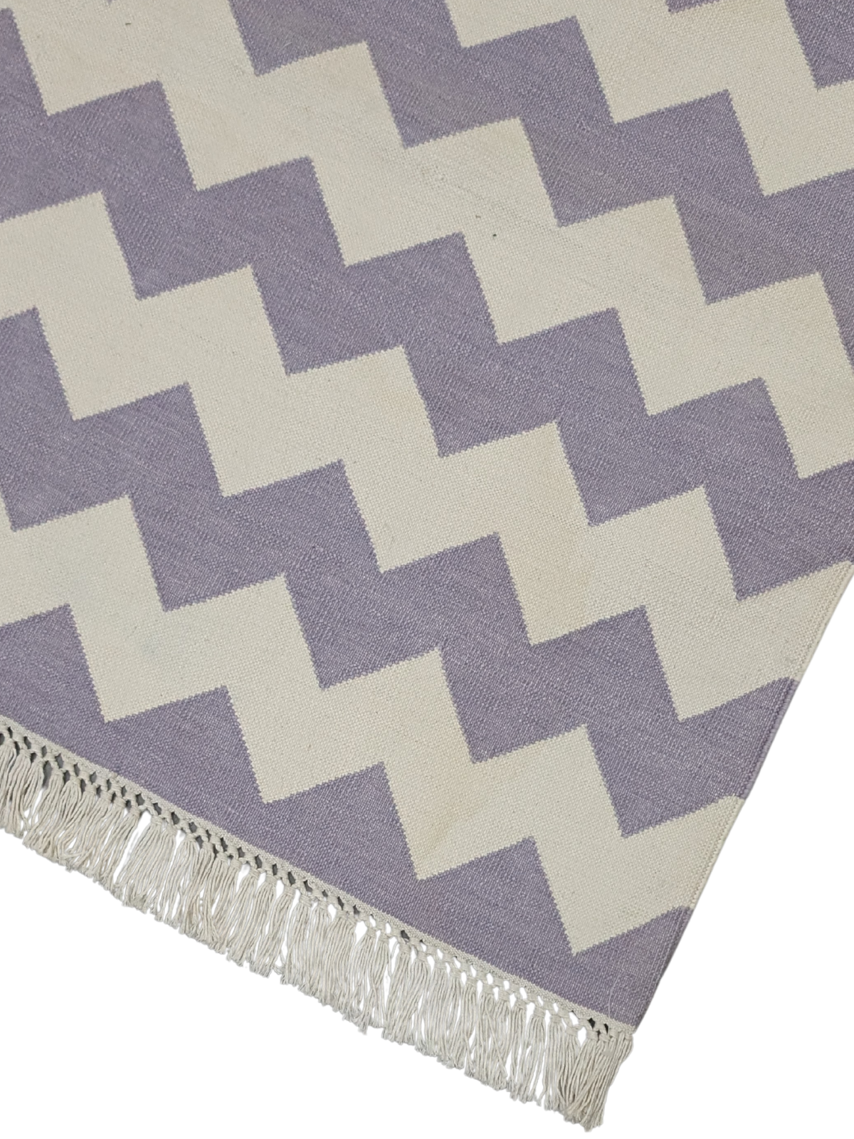 Amethyst Zigzag Cotton Rug-Purple close-up showing the cotton weave and geometric motif