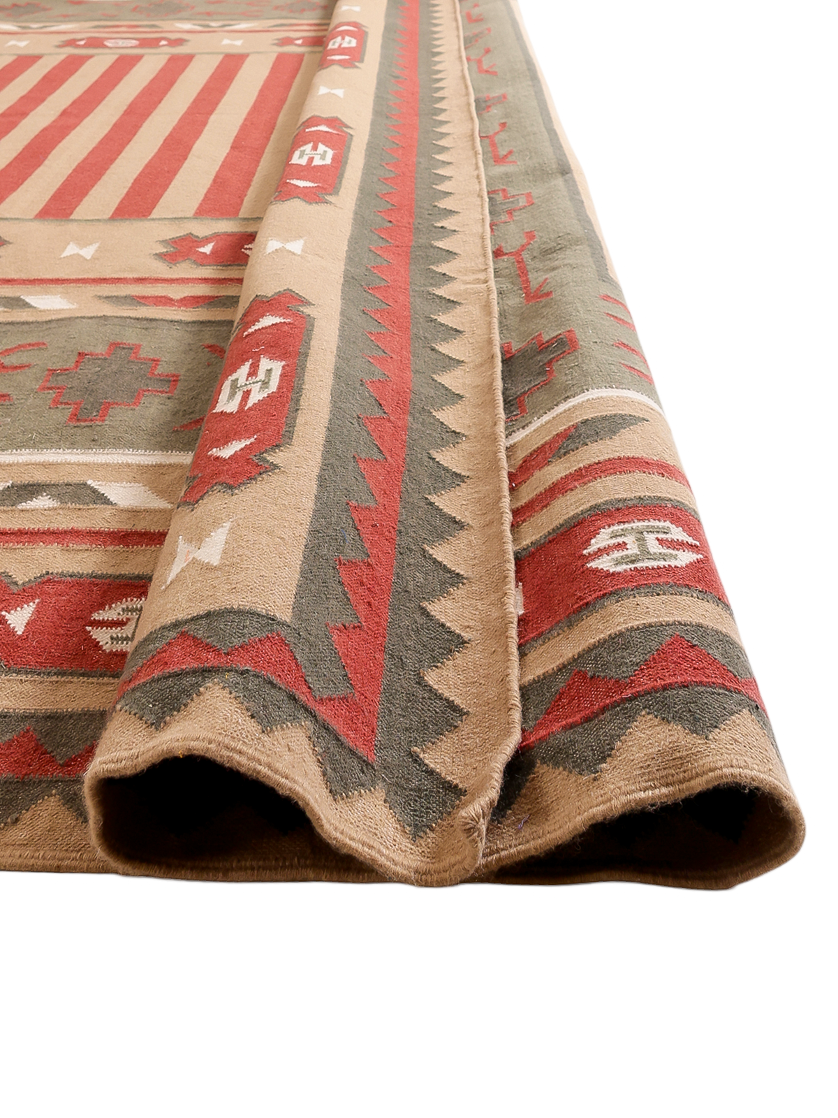 Amritsar Elegance Vintage Dhurrie Rug -Earthy cotton rug styled in a living room interior