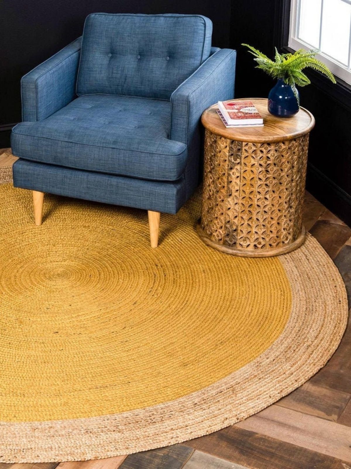 Asmara bordered round rug-Chrome close-up showing the cotton weave and surface texture