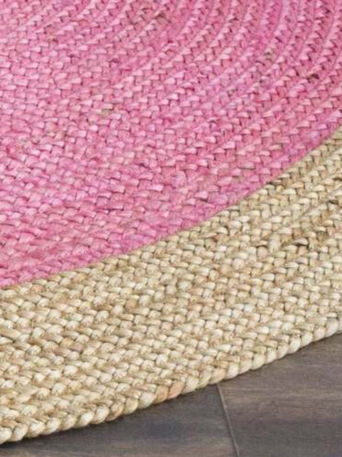 Asmara bordered round rug-Pink close-up showing the cotton weave and surface texture