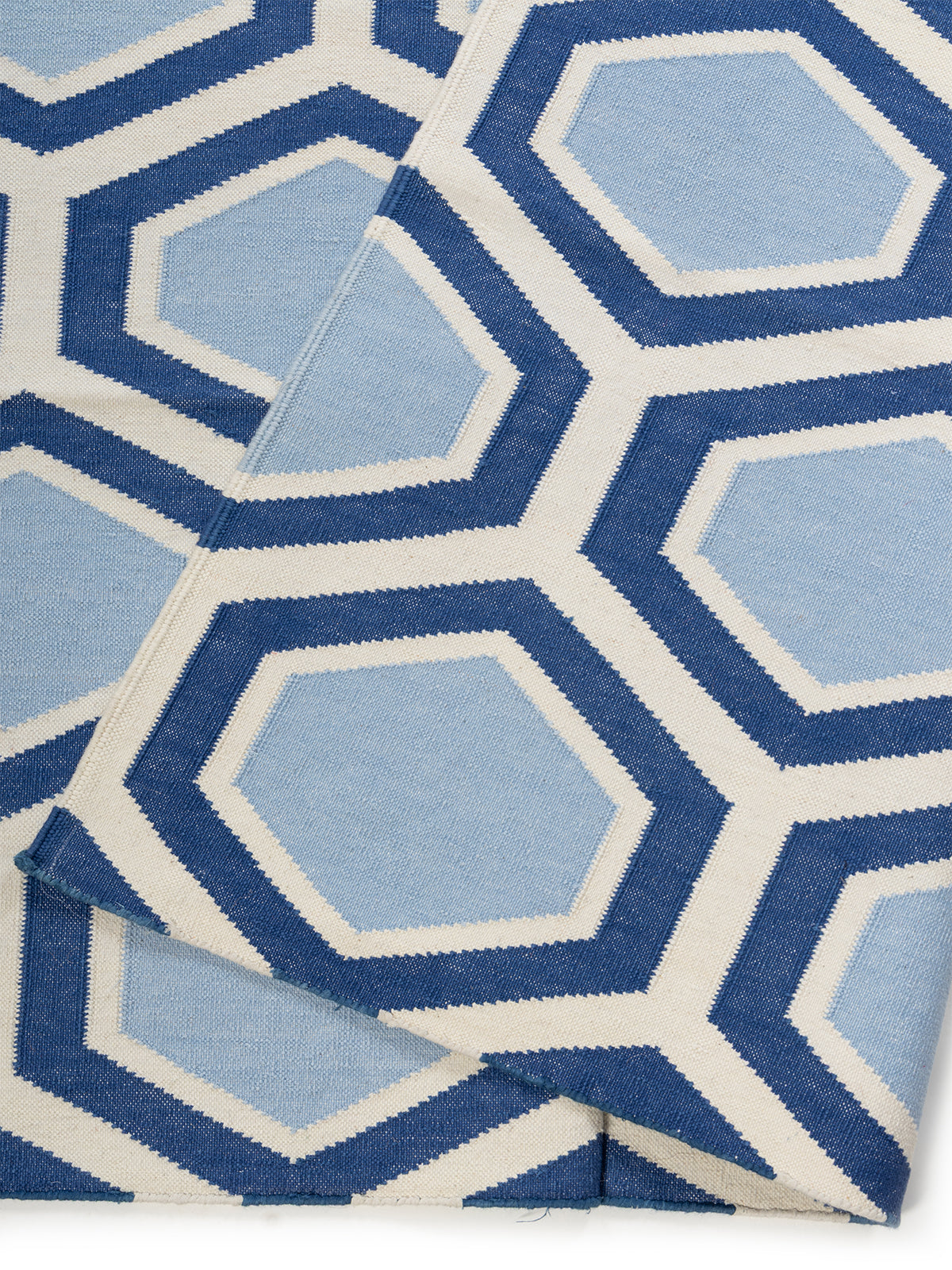 Azure Hive Flatweave Rug detail of the geometric pattern in cotton