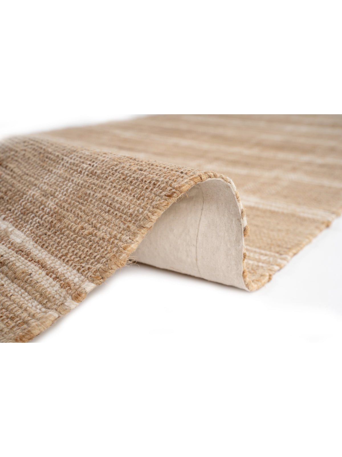 Benin striped Hemp area rug detail of the striped hemp surface and edge finishing