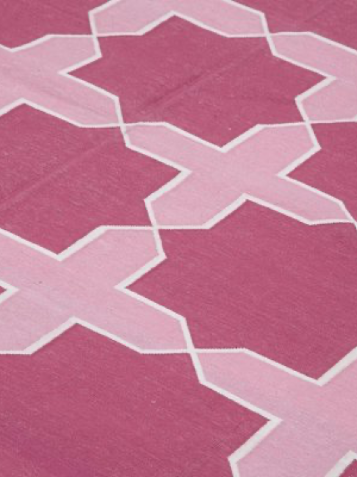 Berry Mosaic Flatweave Rug detail of the geometric pattern in cotton
