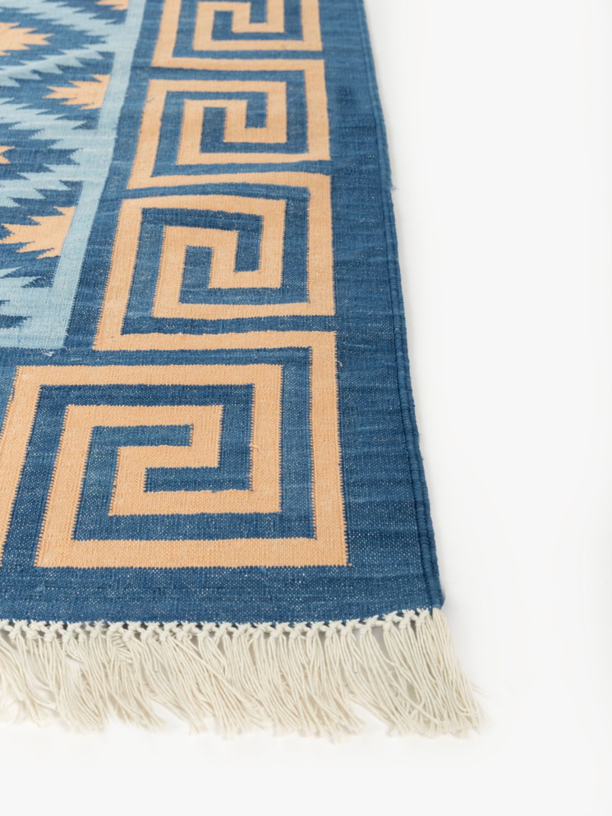 Blue Hellenic Flatweave Rug - texture detail showing cotton surface