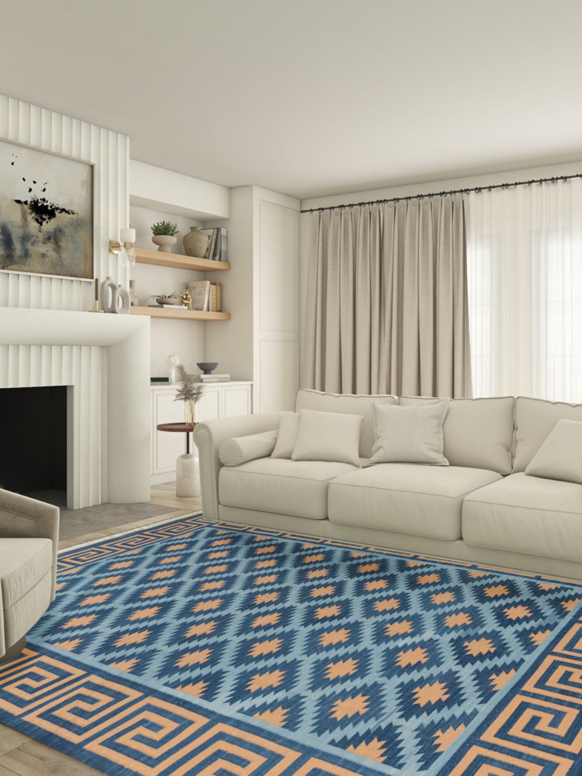 Blue Hellenic Flatweave Rug - texture detail showing cotton surface