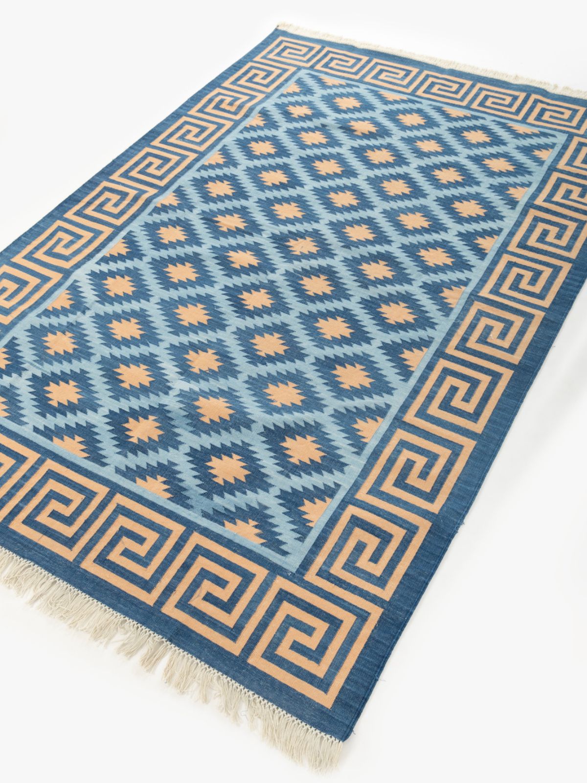 Blue Hellenic Flatweave Rug - texture detail showing cotton surface