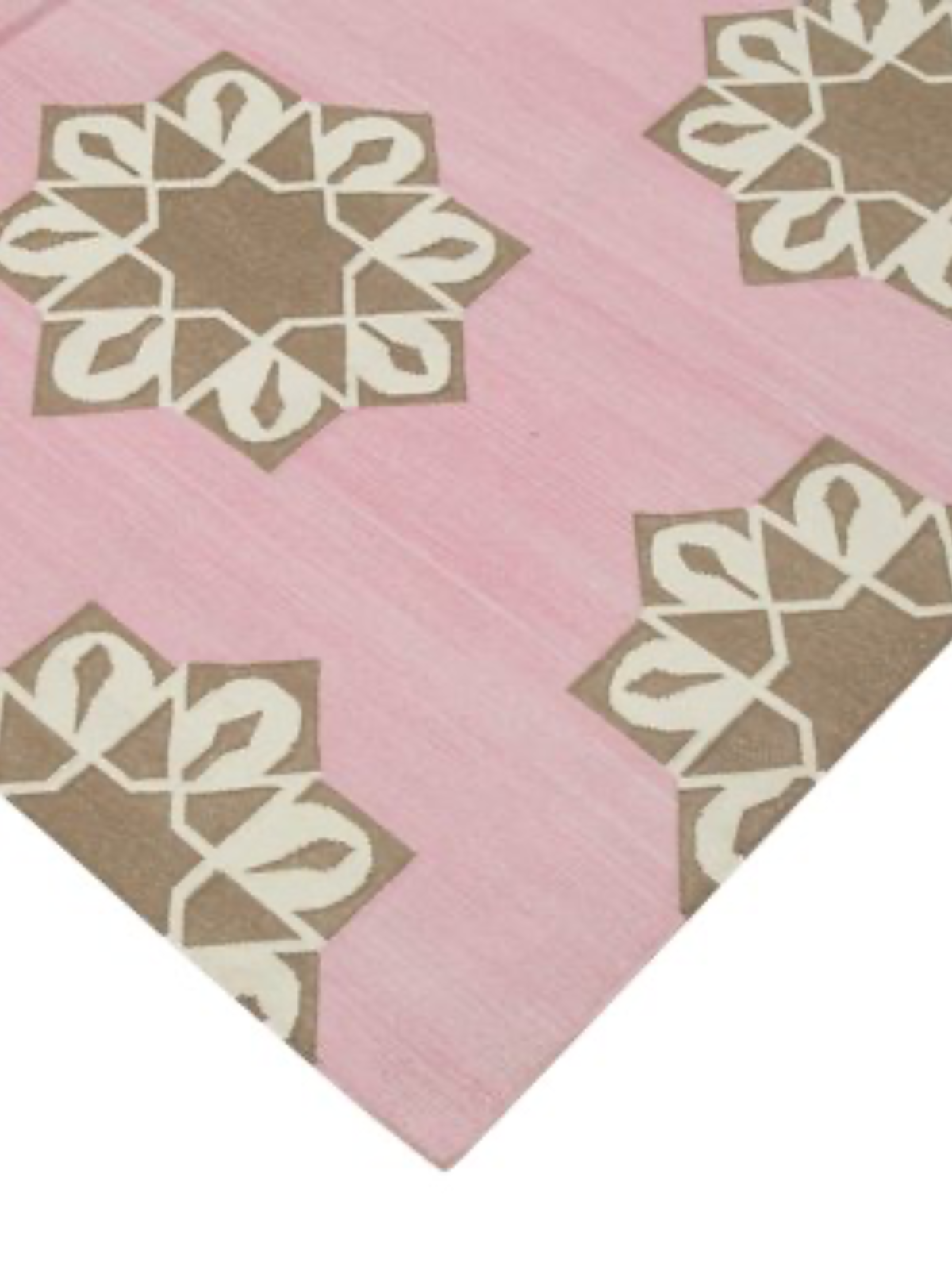 Blush Bloom Flatweave Rug- Pink close-up showing the cotton pile and floral motif
