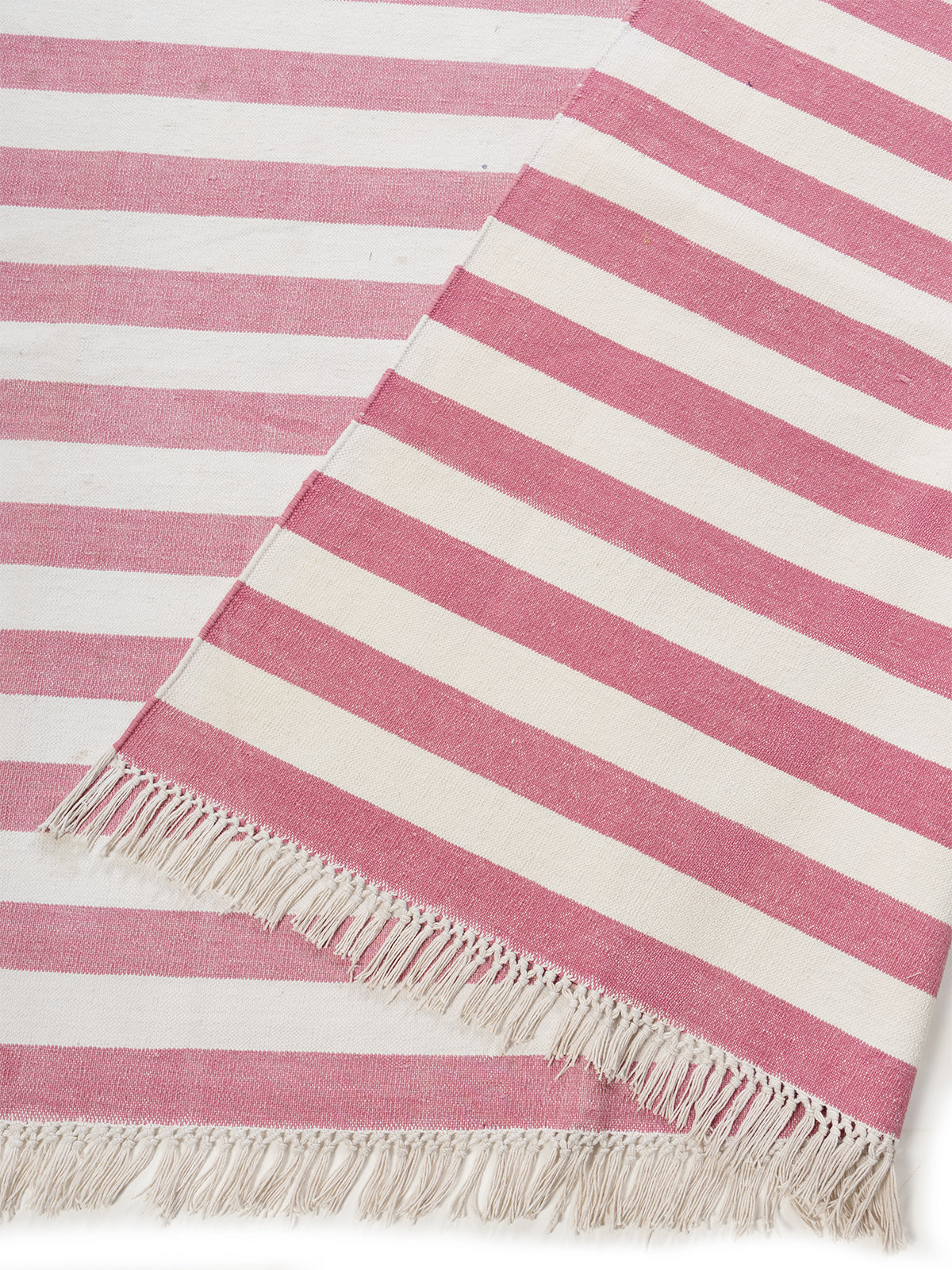 Blush Coast detail of the striped cotton surface and edge finishing