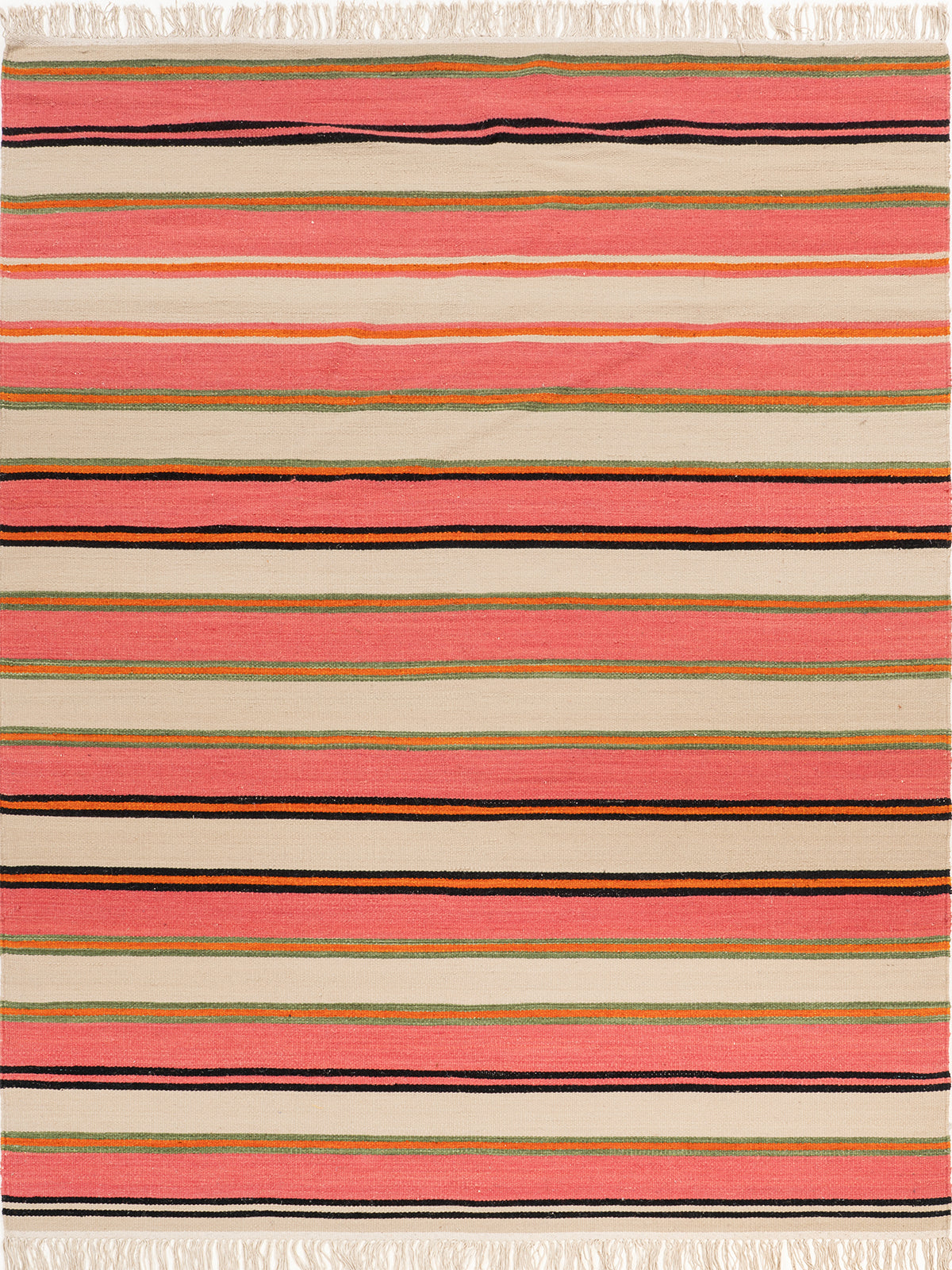 Blush & Terracotta Stripe Rug wool rug in pink tones, overhead view