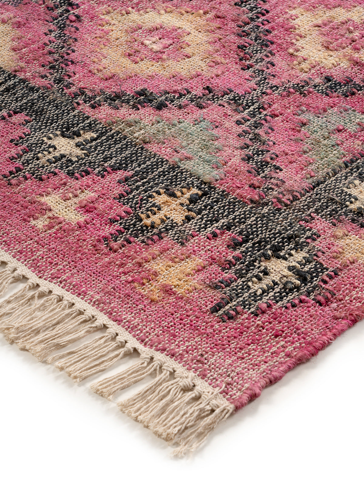 Boho Bloom close-up showing the jute pile and floral motif