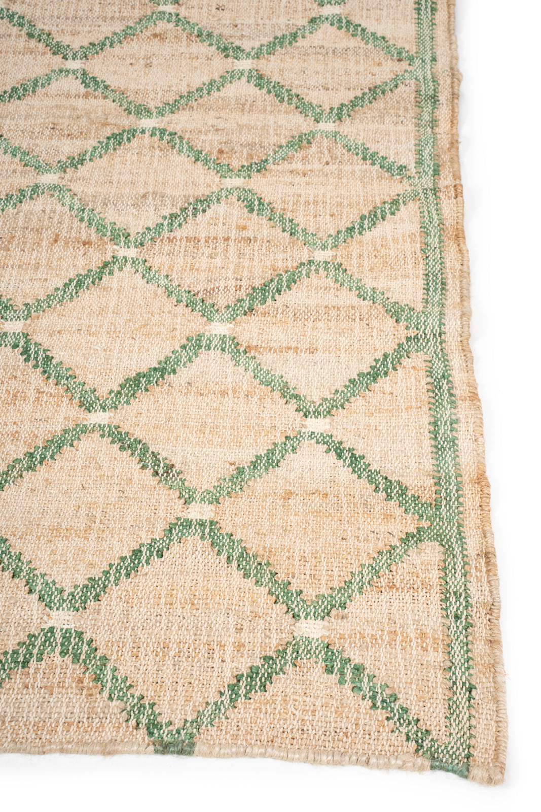 Cairo Artisanal Jute-Cotton Runner-Green - cotton-jute runner laid in a hallway view