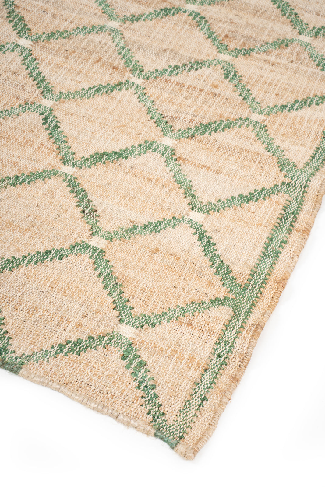 Cairo Artisanal Jute-Cotton Runner-Green close-up showing the cotton-jute weave and stripes surface
