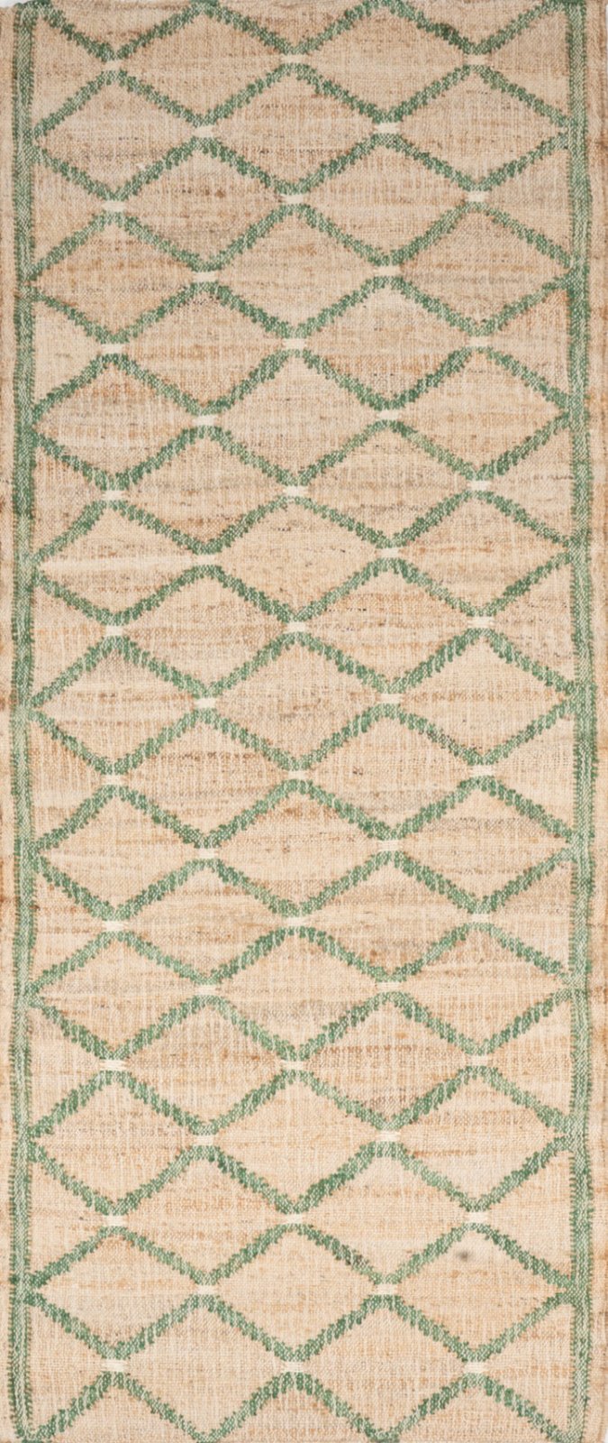 Cairo Artisanal Jute-Cotton Runner-Green in cotton-jute