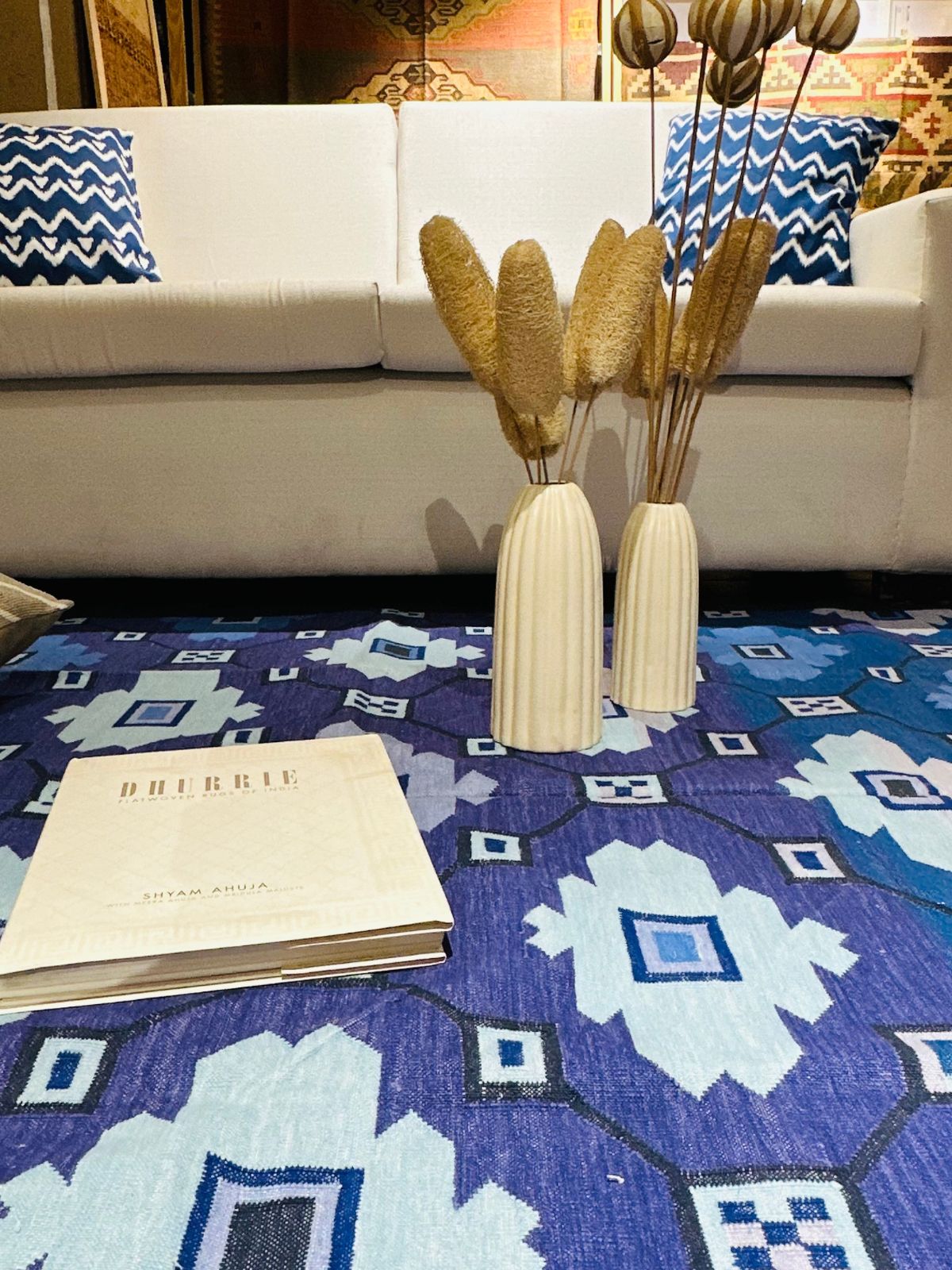 Celestial Dreams Flatweave Rug close-up showing the cotton weave and geometric motif