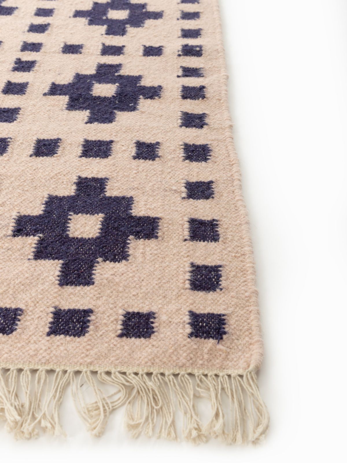 Checkerboard Kilim Wool Flatweave Rug - texture detail showing wool surface