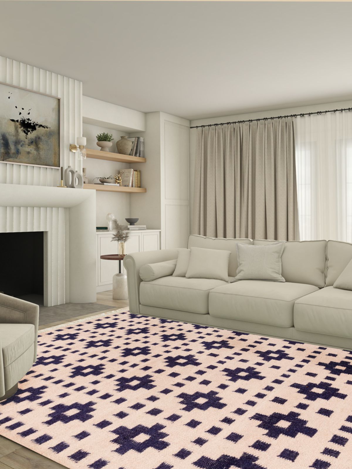 Checkerboard Kilim Wool Flatweave Rug - texture detail showing wool surface