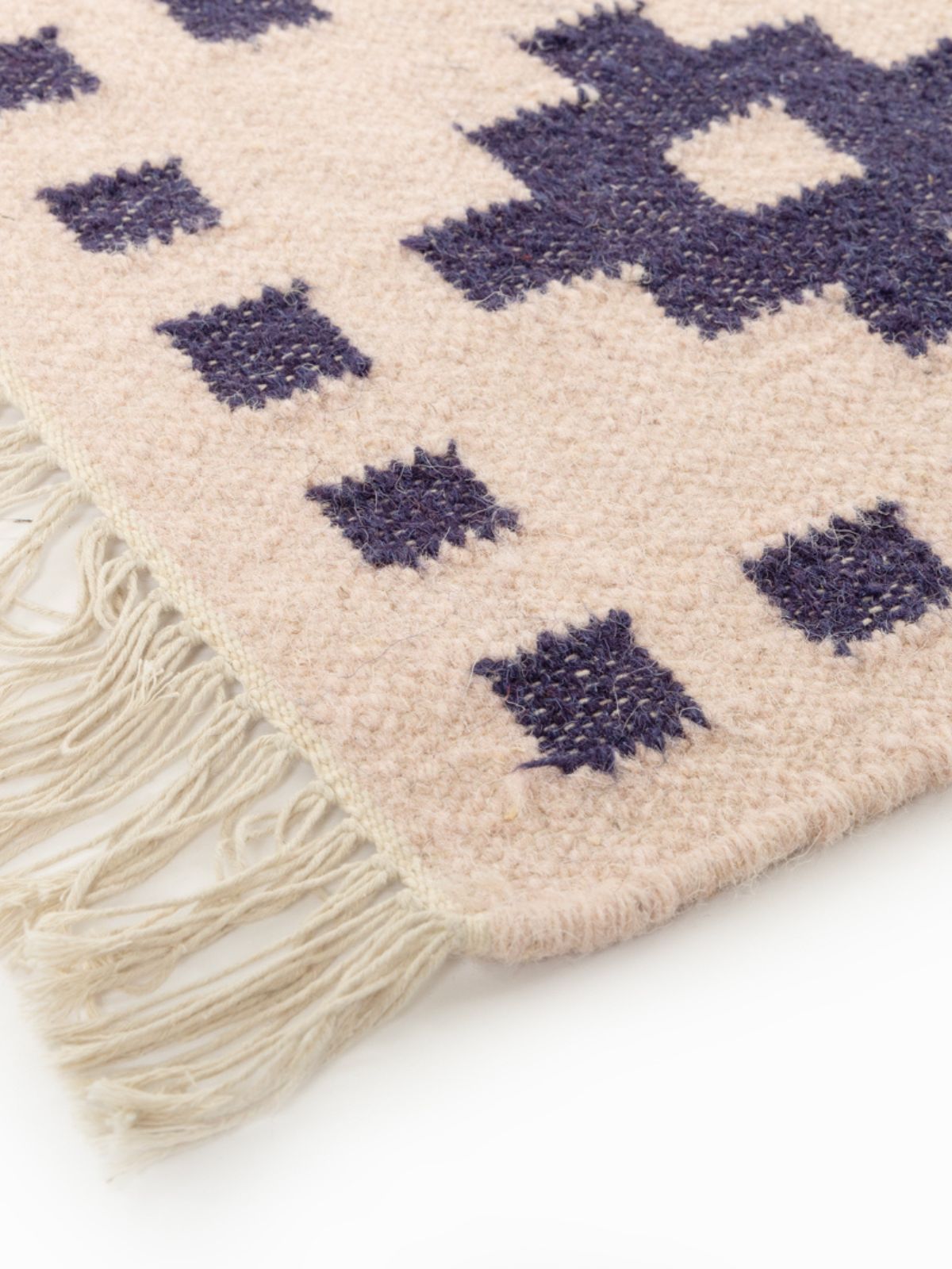 Checkerboard Kilim Wool Flatweave Rug close-up showing the wool weave and geometric motif