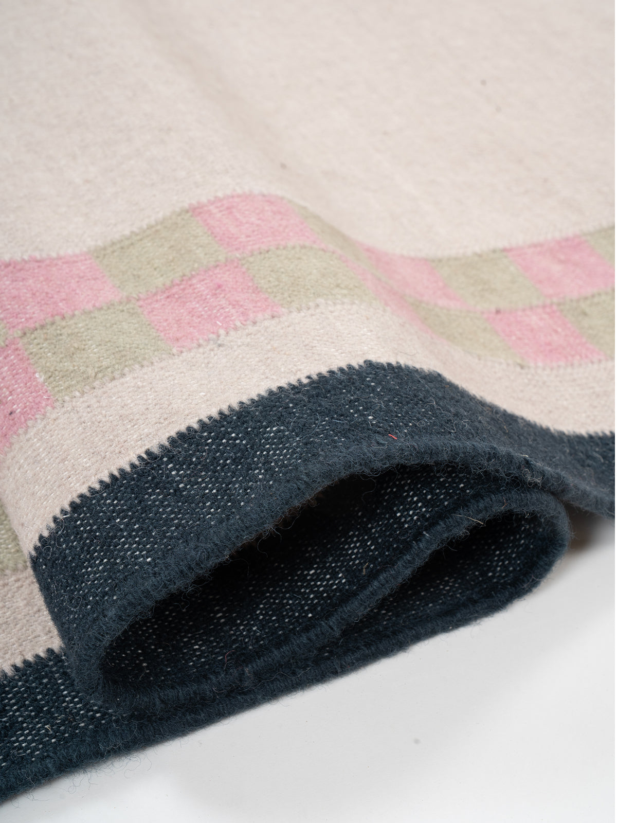 Checkerboard Stream Runner-Beige - cotton runner laid in a hallway view