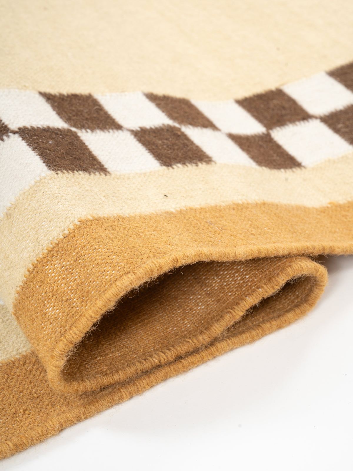 Checkerboard Stream Runner-Yellow - cotton runner laid in a hallway view