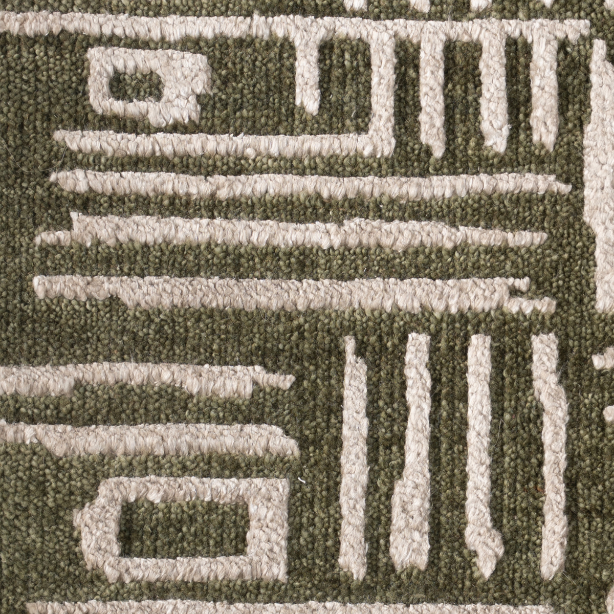 Cipher : Moss Code close-up showing the bamboo silk weave and geometric motif