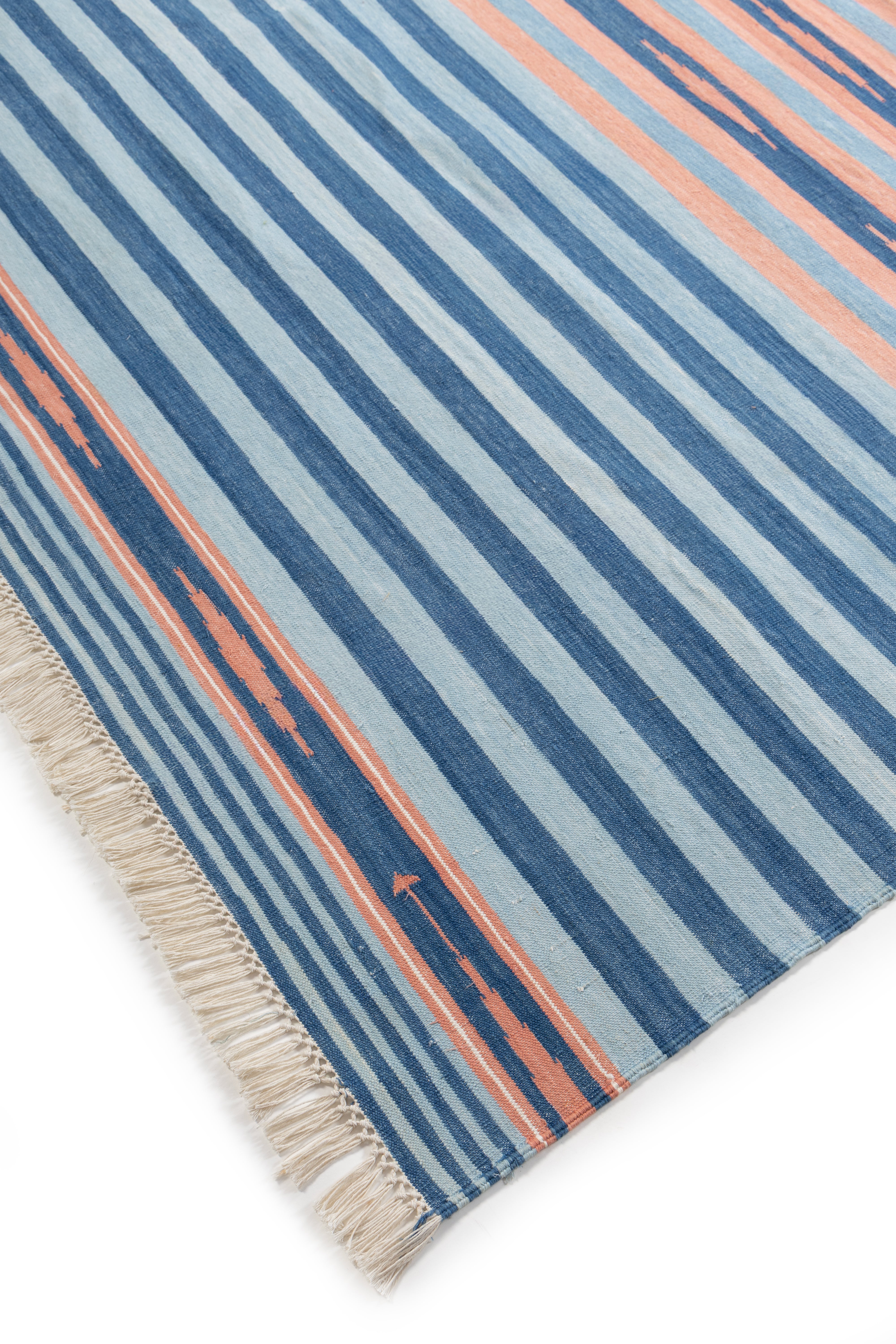 Coastal Dusk Stripe Dhurrie Rug close-up showing the cotton weave and striped pattern