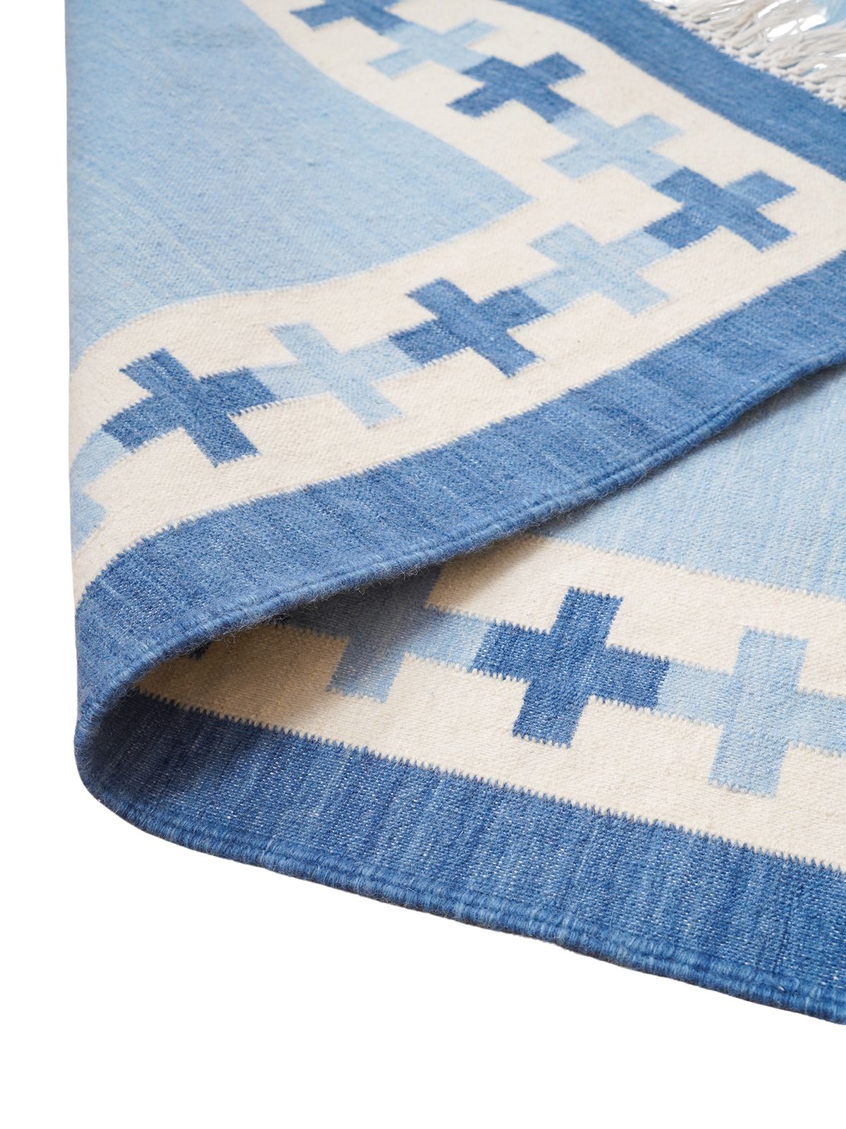 Cobalt Comfort Flatweave Rug-Blue - texture detail showing cotton surface