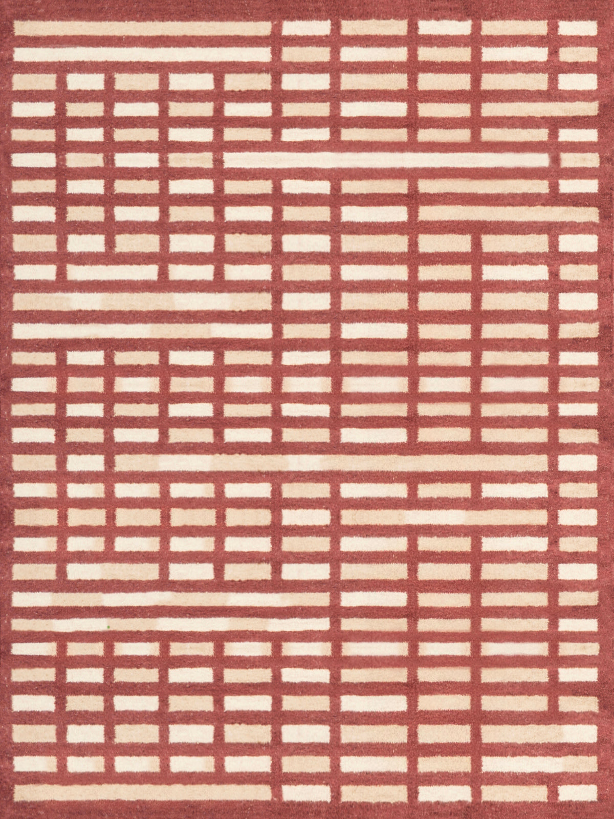 Cobblestone Path Wool Rug-Burgundy wool rug in red tones, overhead view