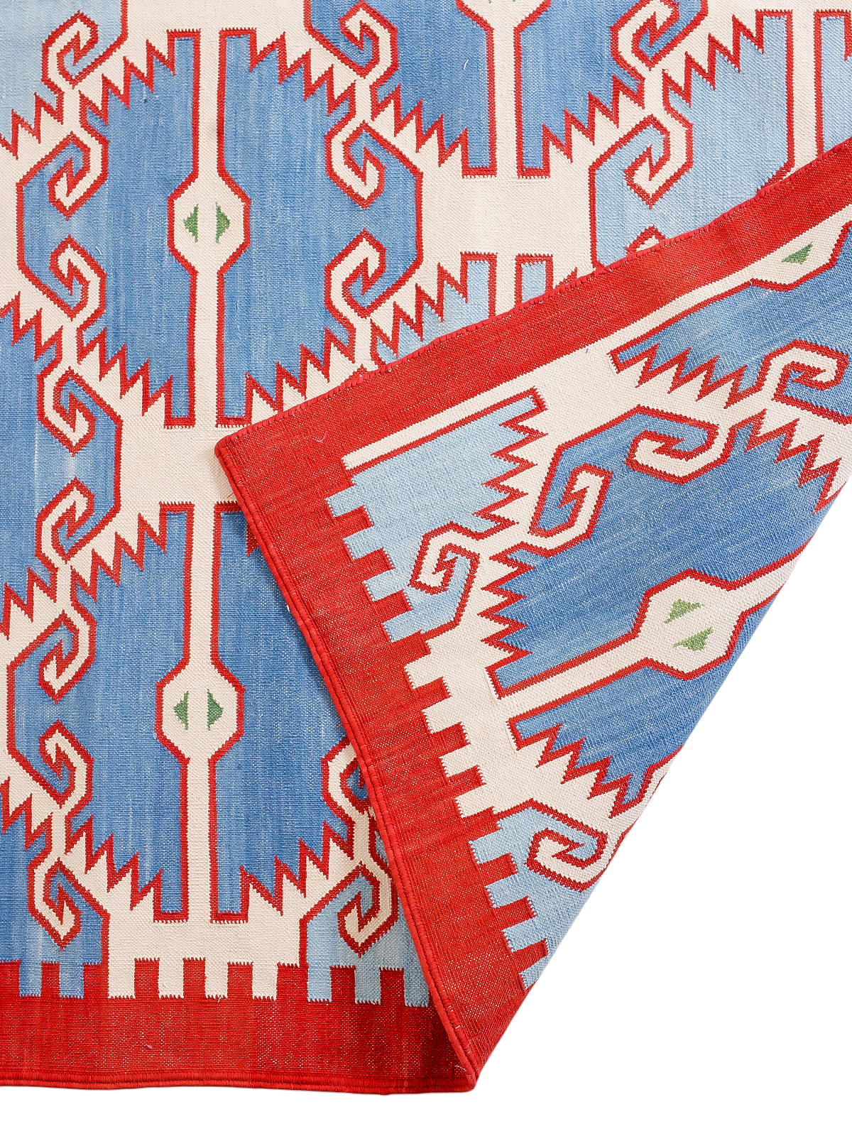Coral Crest Cotton Flatweave Rug detail of the geometric pattern in cotton