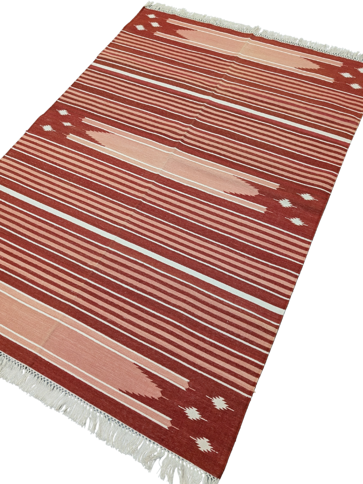 Crimson Bloom Kilim Cotton Rug cotton rug styled in a living room interior