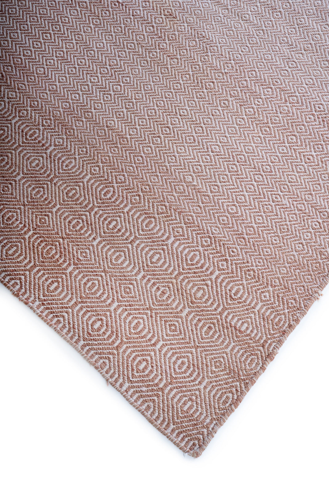 Crimson Cascade handloom rug close-up showing the wool weave and striped pattern
