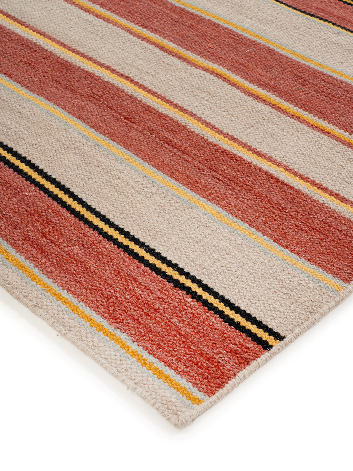 Desert Sunset Stripe Wool Flatweave close-up showing the wool weave and striped pattern