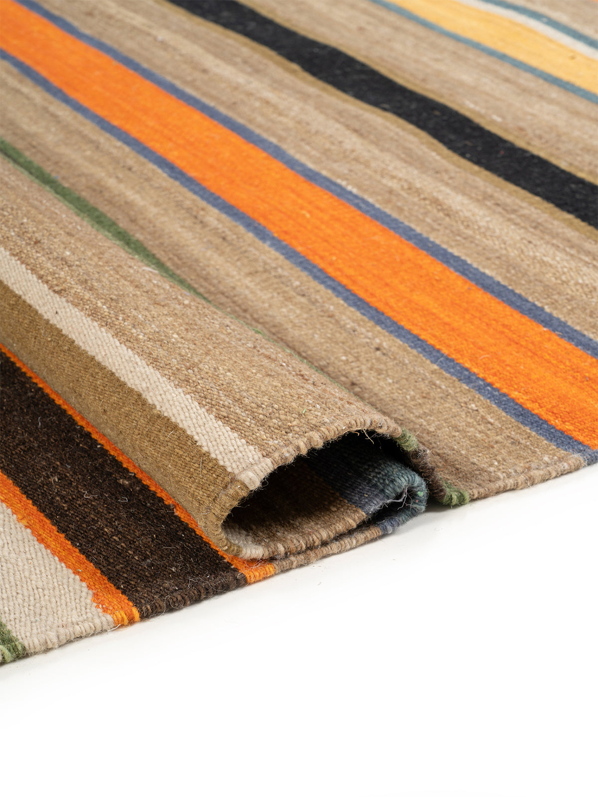 Earth Tone Stripe Flatweave Rug - texture detail showing wool surface