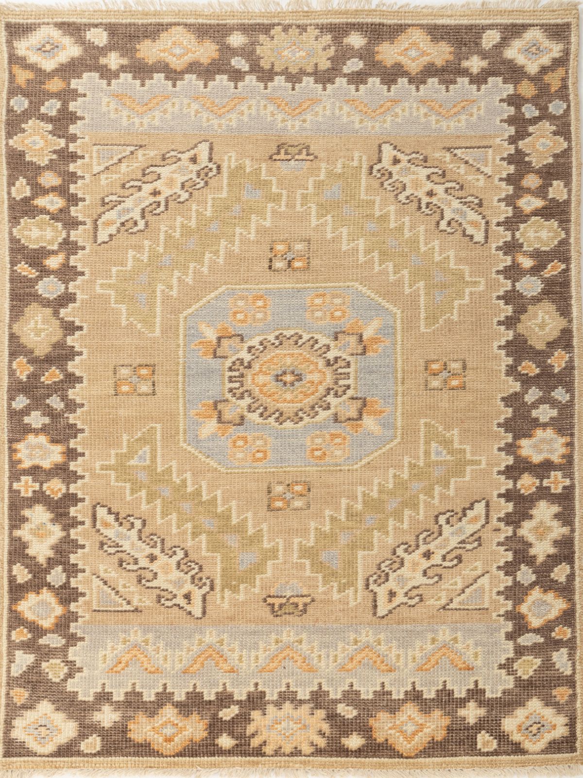 Earthy Mirage Oushak Rug wool rug in brown tones