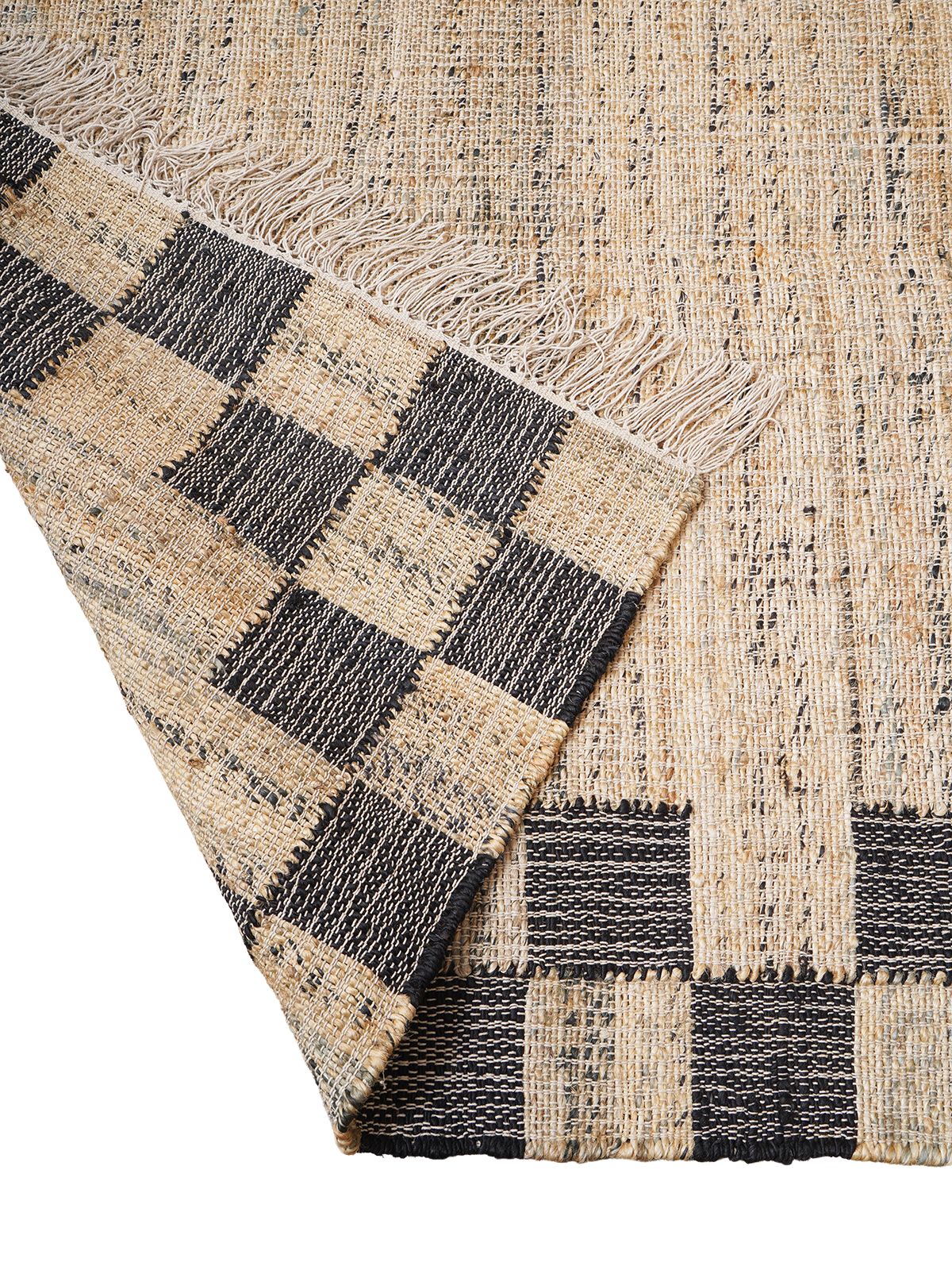 Ebony Checkered Jute Rug detail of the geometric pattern in jute