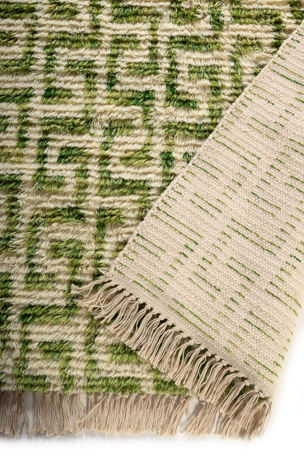 Emerald Maze Wool Rug detail of the geometric pattern in wool