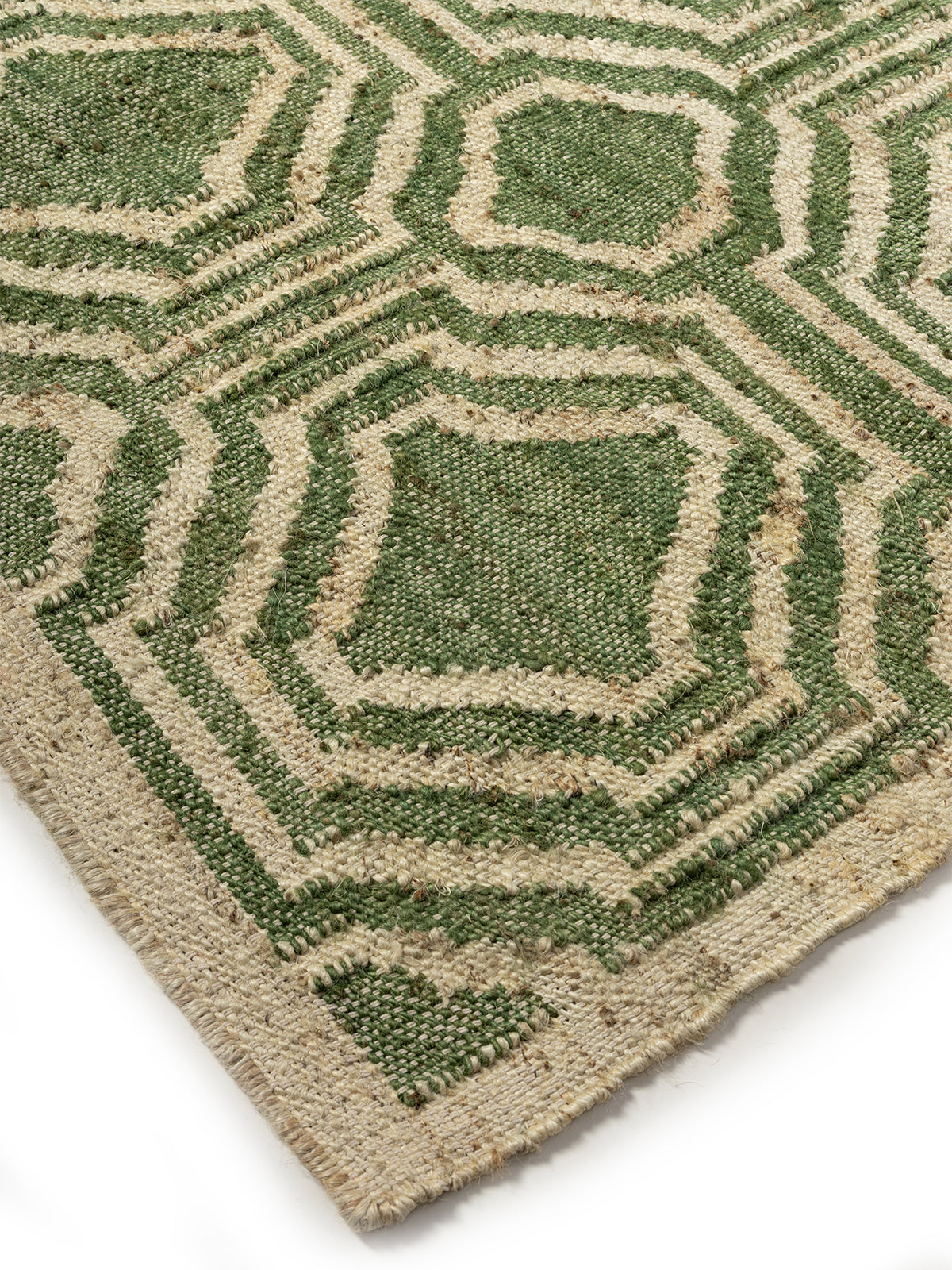 Emerald Trellis Jute Rug close-up showing the jute weave and geometric motif