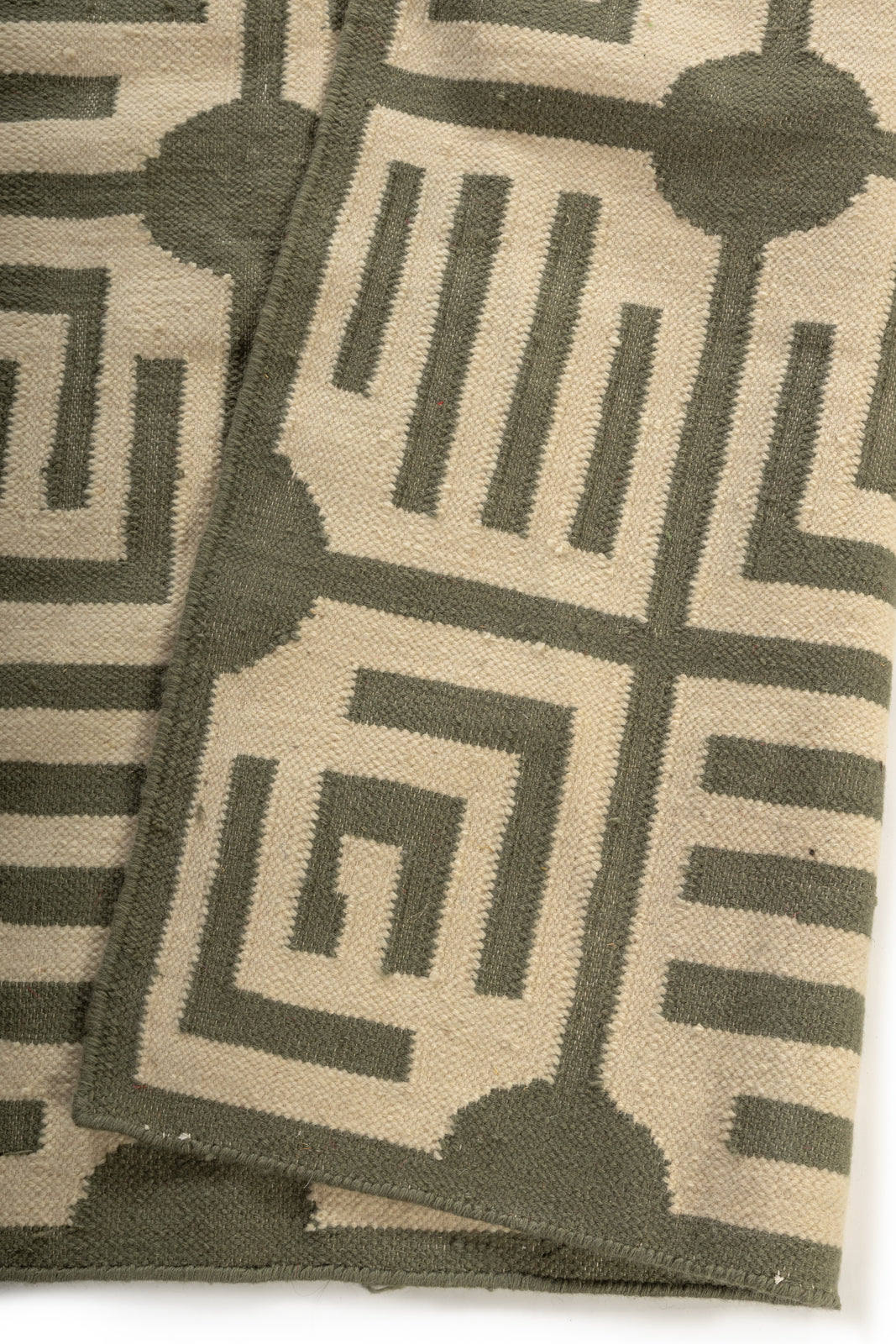 GeoEssence Wool Flatweave Rug detail of the geometric pattern in wool