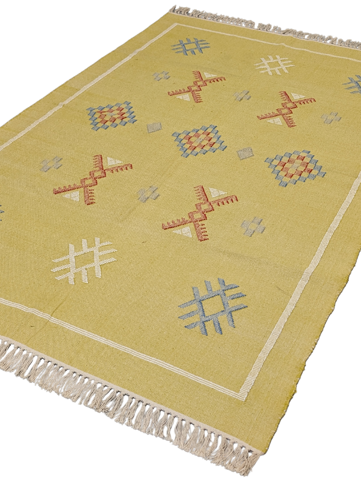 Golden Dunes Flatweave cotton rug styled in a living room interior