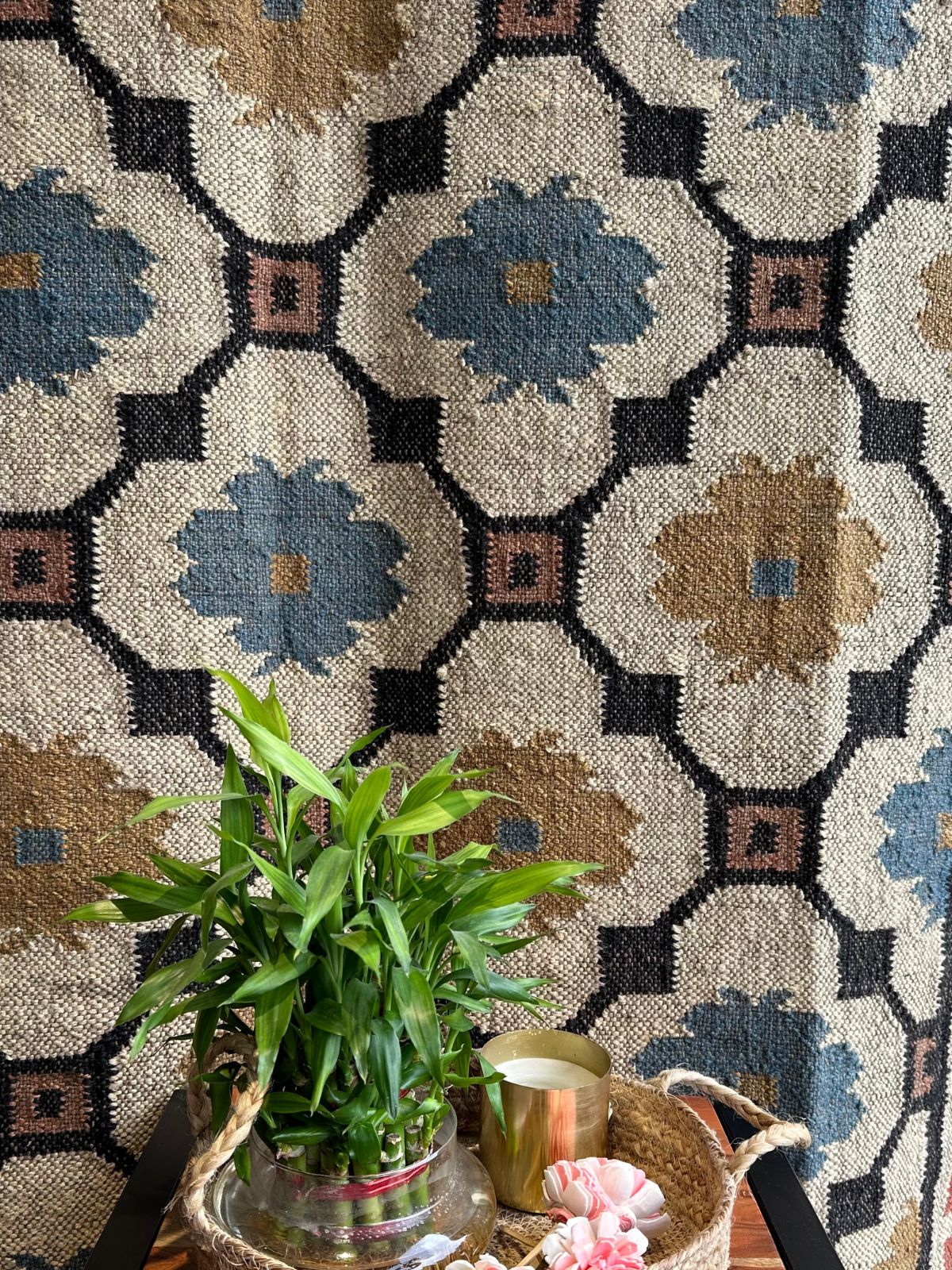 Grecian Beige Blossom cotton rug in neutral tones