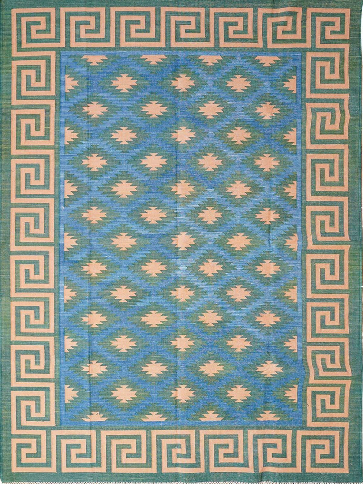 Green hellenic Flatweave rug cotton rug in green tones