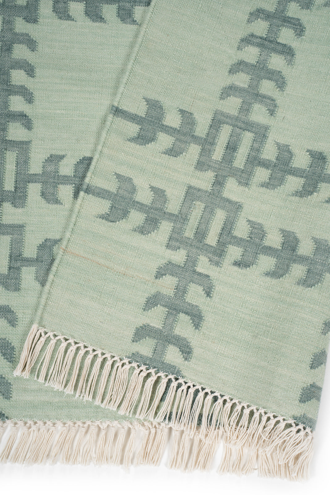 Gridline Flatweave Rug detail of the geometric pattern in cotton