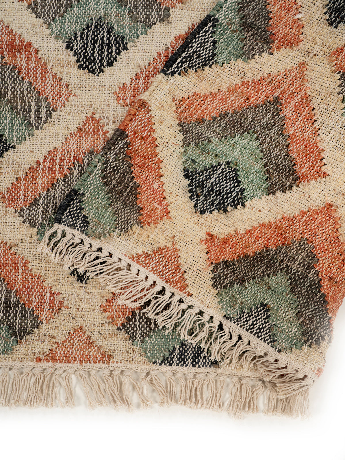Harlequin Diamond Flatweave Rug detail of the geometric pattern in jute