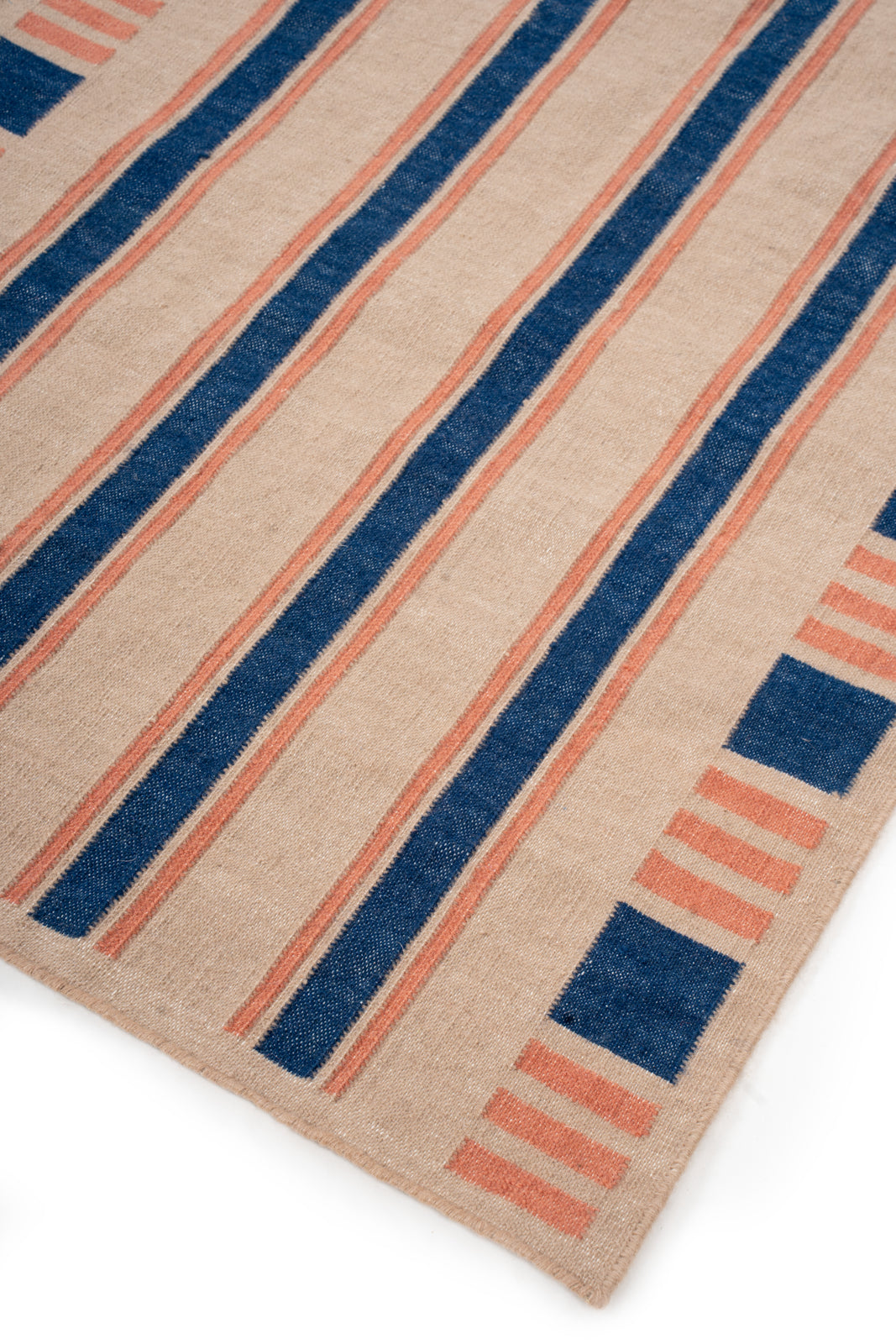 Indigo Stripes Wool Runner close-up showing the wool weave and stripes surface
