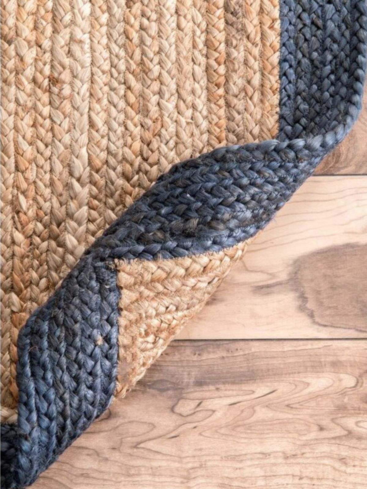 Juba jute bordered area runner-Natural close-up showing the jute weave and stripes surface