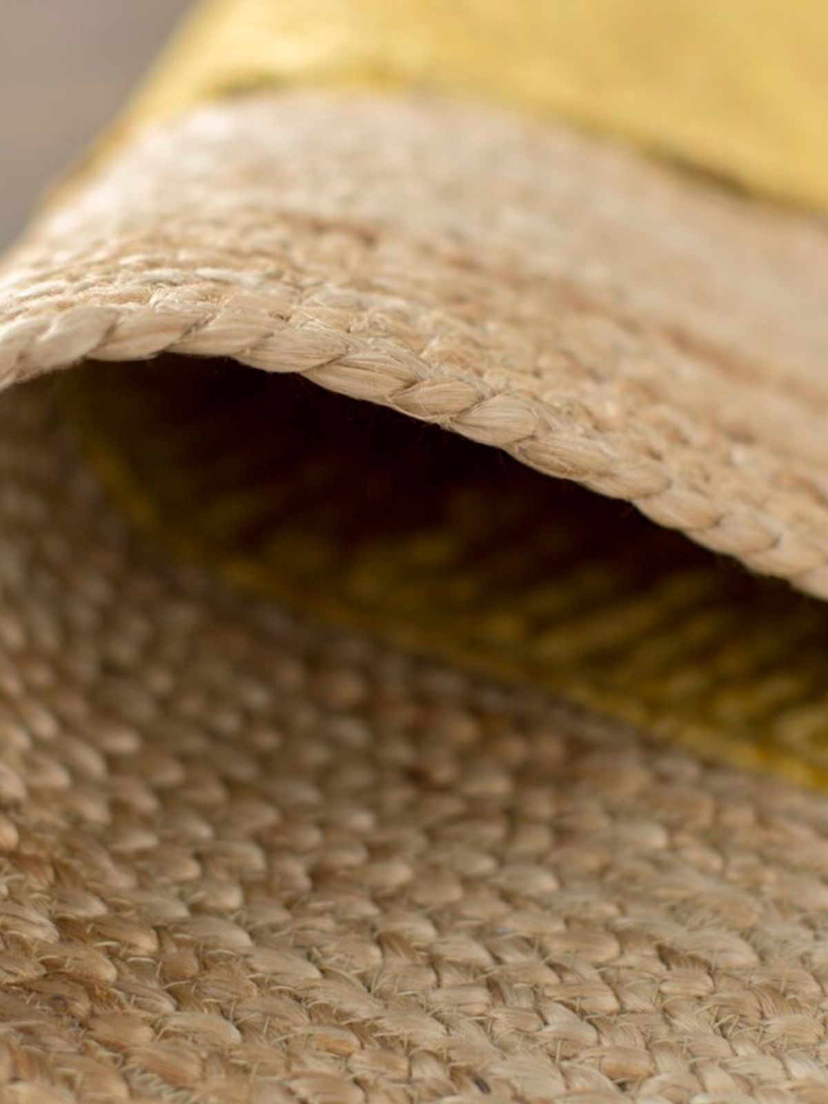 Juba jute bordered area runner-Yellow close-up showing the jute weave and stripes surface